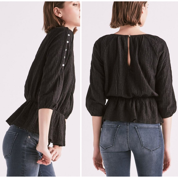 Lucky Brand Tops - Lucky Brand Black Jacquard Cold Shoulder Blouse